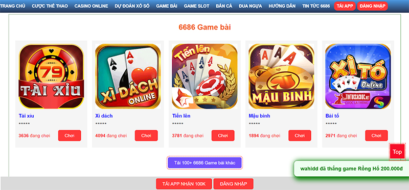 Sân chơi 6686 game bài mang lại kho tàng game phong phú